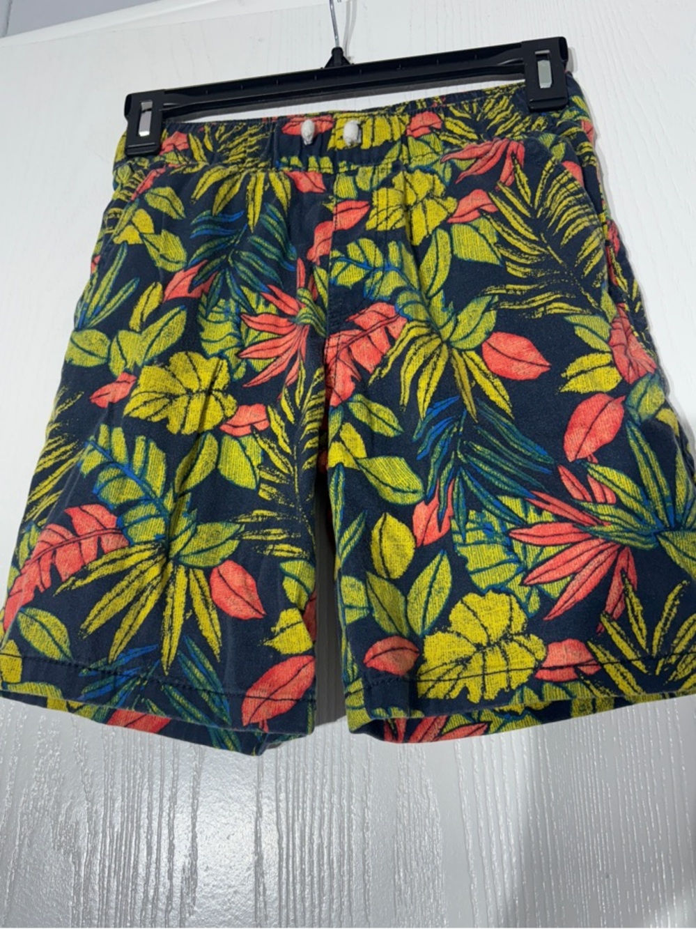 Kids Tropical Floral Swim Trunks - Navy with Coral & Lime